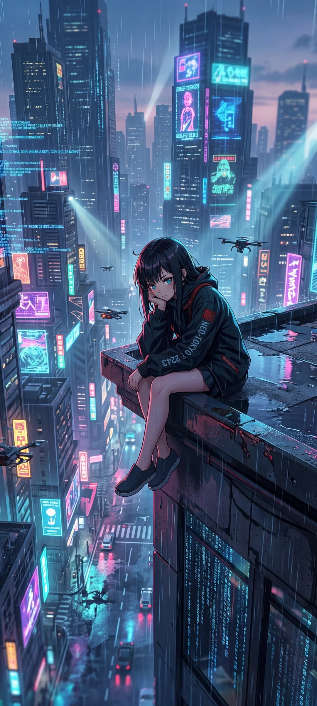 Lofi Anime Girl in Neon Room