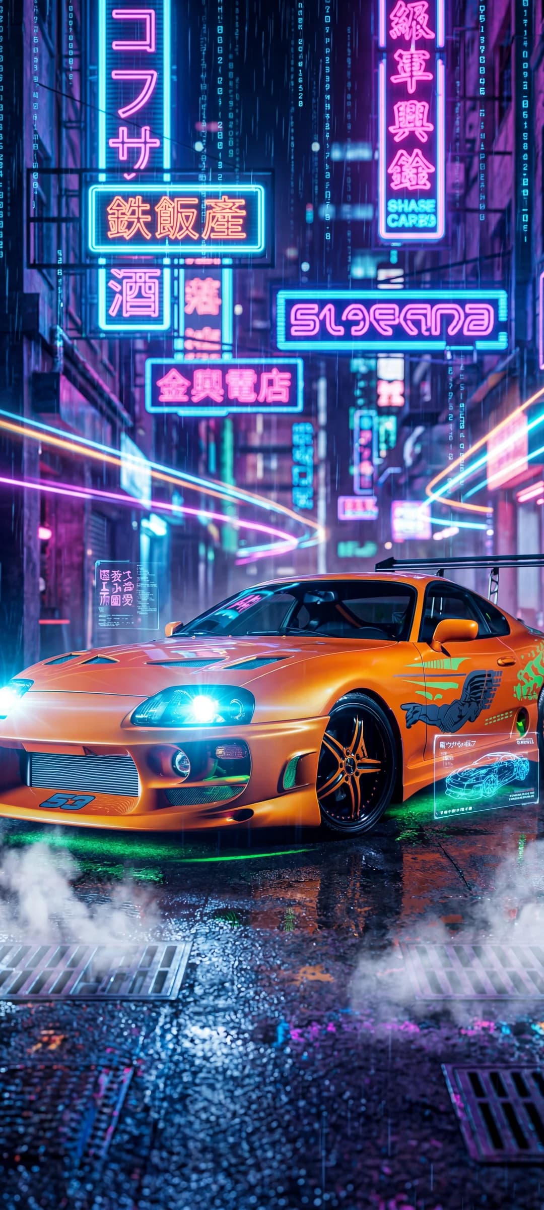 Vibrant Orange Toyota Supra in Industry